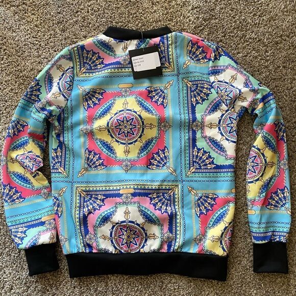 💼Light Wear Summer Bomber Jacket, Paisley Chain Print, Zip Front - Picture 10 of 13